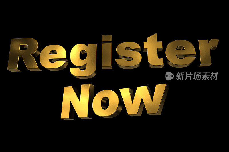 文本-金色Register Now -黑色背景